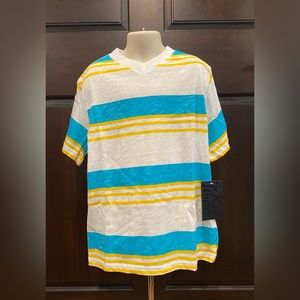 V-Neck Roller Printed Stripe T-Shirt - Size 7